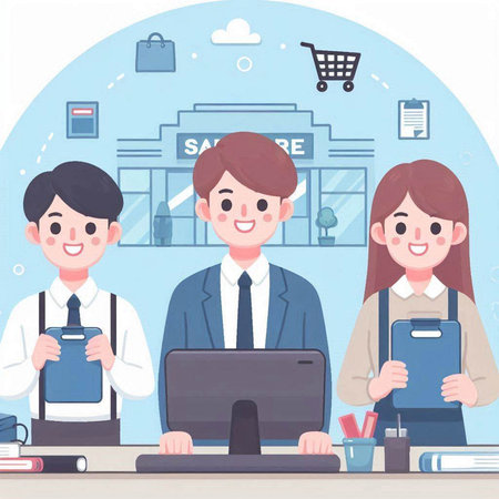 Businessman and businesswoman working in the office. Vector illustration.のイラスト素材