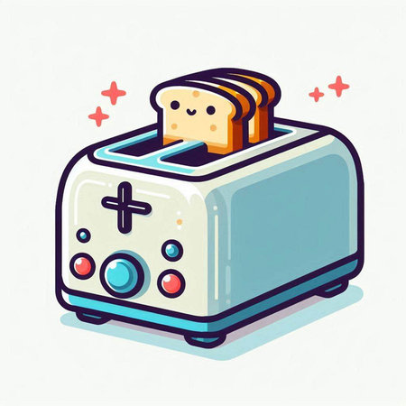 Toaster with bread. Vector illustration of a cartoon toaster.のイラスト素材