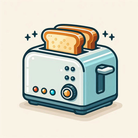 Toaster with bread. Vector illustration of a toaster in cartoon style.のイラスト素材