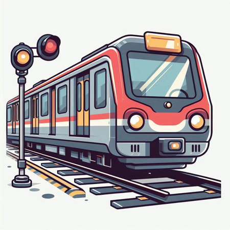 Train on the railway station. Vector illustration of a train on a white background.のイラスト素材