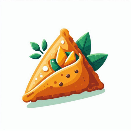 Piece of pie with orange and green leaves. Vector illustration.のイラスト素材