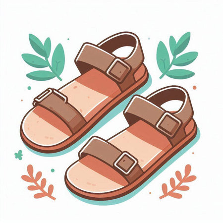 Vector illustration of a pair of brown sandals on a white backgroundのイラスト素材