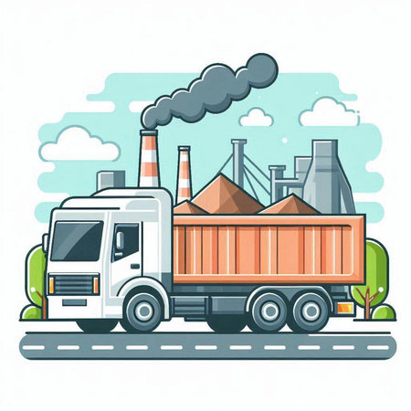 Cargo truck with coal. Vector illustration in flat cartoon style.のイラスト素材