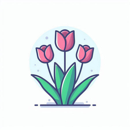 Tulips vector icon in flat style. Spring flowers illustration on white background.のイラスト素材