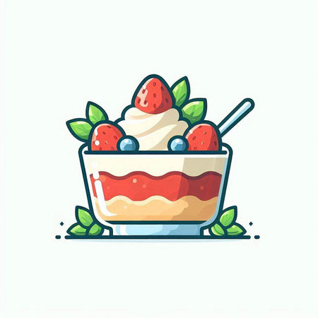 Strawberry cake in a bowl. Vector illustration on white background.のイラスト素材