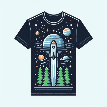 T-shirt print design with space and rocket. Vector illustration.のイラスト素材
