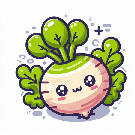Cute kawaii turnip vegetable character. Vector illustration.のイラスト素材