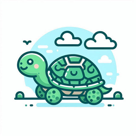 Cute turtle on the road. Vector illustration in flat style.のイラスト素材