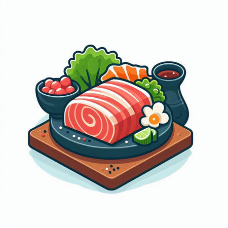 Illustration of Japanese food, sashimi with vegetables and spicesのイラスト素材