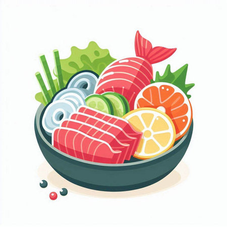 Sashimi in a bowl. Vector illustration on white background.のイラスト素材