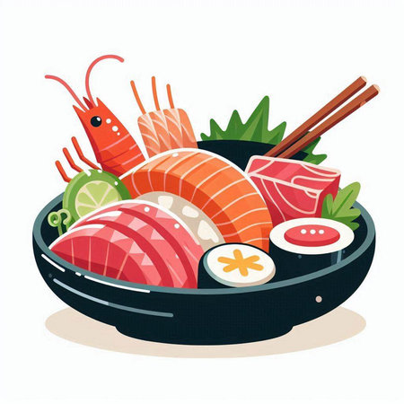 Illustration of japanese food on a white background. Vector illustrationのイラスト素材