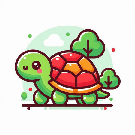 Cute little turtle vector icon. Childish cartoon illustration of cute turtle.のイラスト素材