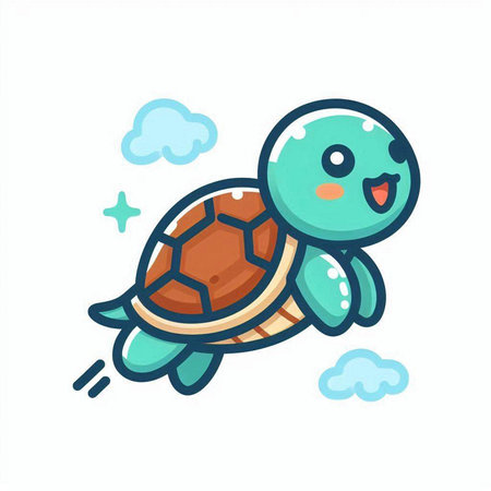 Cute turtle flying in the sky. Vector illustration in cartoon style.のイラスト素材