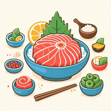 Illustration of a Sashimi Sashimi Served in Bowlのイラスト素材