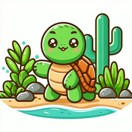 Cute Turtle Cartoon Vector Illustration Isolated on White Background.のイラスト素材