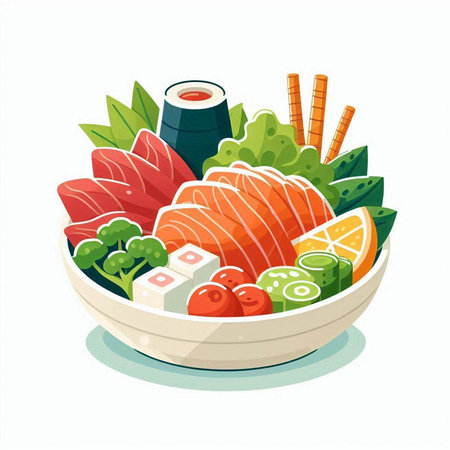 Salmon sashimi japanese food in bowl vector illustrationのイラスト素材