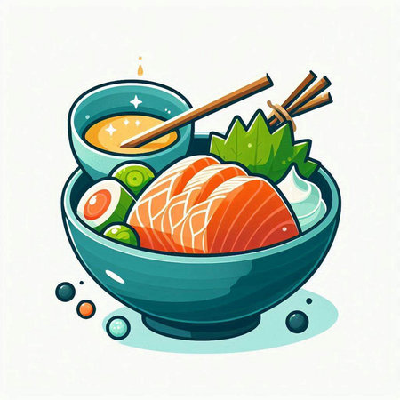 Sashimi in a bowl with chopsticks. Vector illustration.のイラスト素材