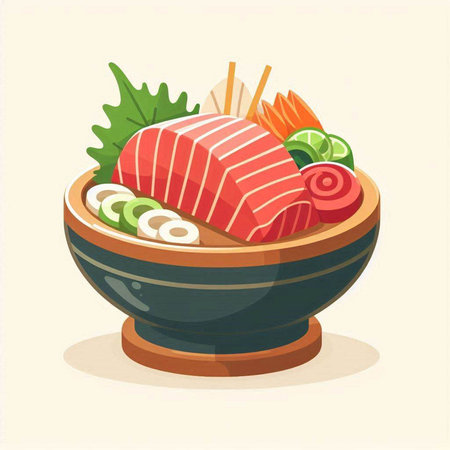Sashimi in a bowl. Japanese cuisine. Vector illustration.のイラスト素材