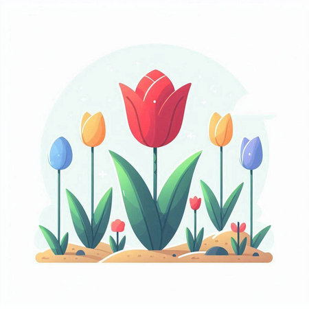 Tulip flowers flat color vector icon. Spring blossom. Floral illustration for web design, mobile app, info graphicのイラスト素材