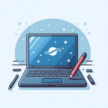 Laptop and pencil on blue background. Vector illustration. Eps 10のイラスト素材