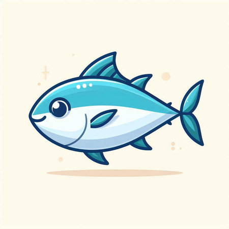 Vector illustration of a cute cartoon tuna fish isolated on white background.のイラスト素材