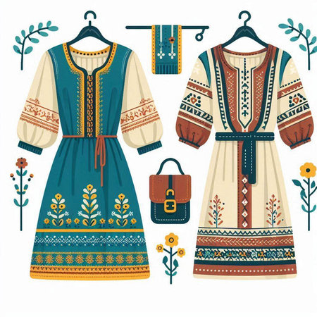 Ukrainian folk clothes. Set of embroidery. Vector illustration.のイラスト素材