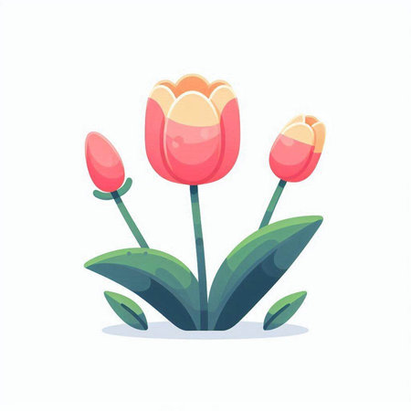 Tulip flowers on white background. Vector illustration in cartoon style.のイラスト素材