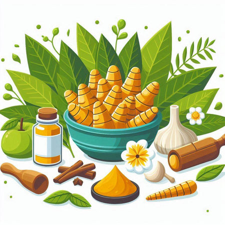 Herbs and spices vector illustration. Herbs and spices background.のイラスト素材
