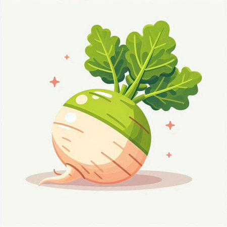 Fresh radish with green leaves. Vector illustration in cartoon style.のイラスト素材