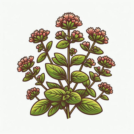 Oregano plant. Vector illustration of oregano flowers.のイラスト素材