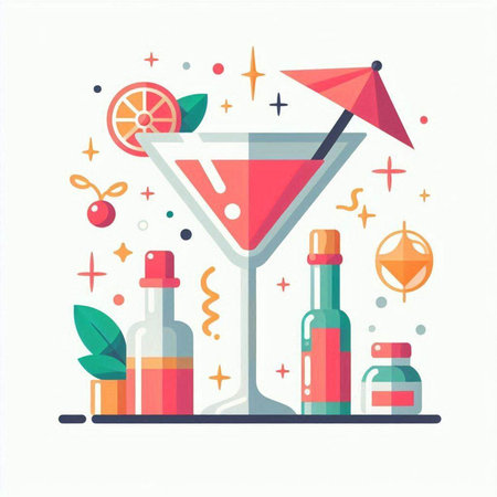 Cocktail party flat vector illustration. Alcohol drink, lemonade, lemonade, orange juice.のイラスト素材