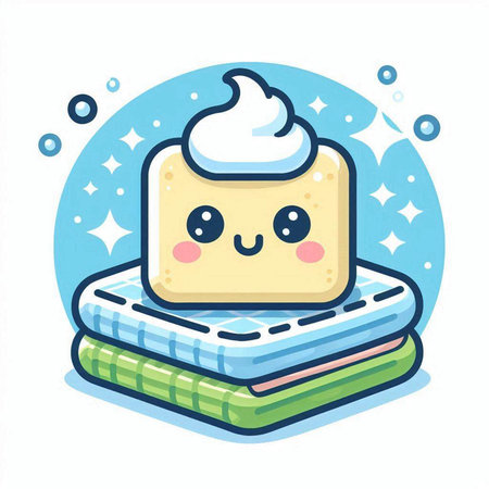 Cute cartoon vector illustration of a sponge cake with whipped cream.のイラスト素材