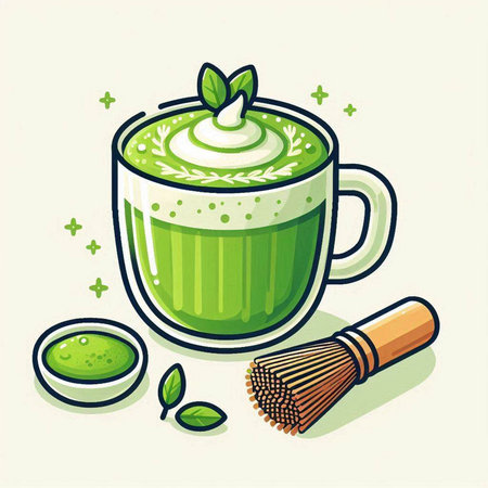 Matcha latte. Vector illustration of matcha latte.のイラスト素材