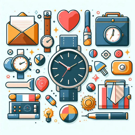 Flat line art design concept of time management. Vector illustration.のイラスト素材