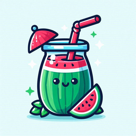 Cute cartoon watermelon smoothie. Vector illustration in cartoon style.のイラスト素材