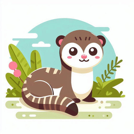 Cute cartoon animal in the jungle. Vector illustration. Flat style.のイラスト素材