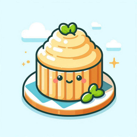 Cute cake with whipped cream. Vector illustration. Cute cartoon style.のイラスト素材