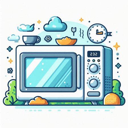 Microwave oven. Kitchen appliances. Vector illustration on white background.のイラスト素材