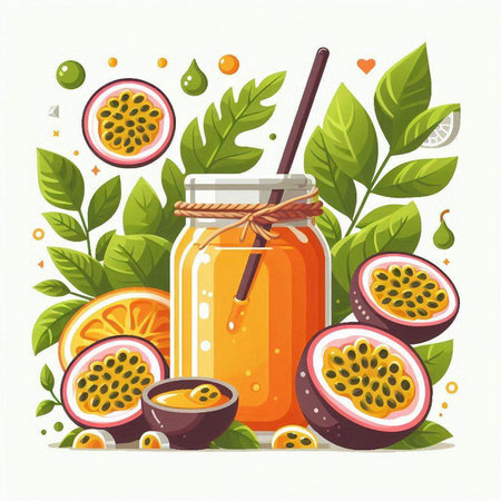Jar of passion fruit smoothie. Vector illustration on white background.のイラスト素材