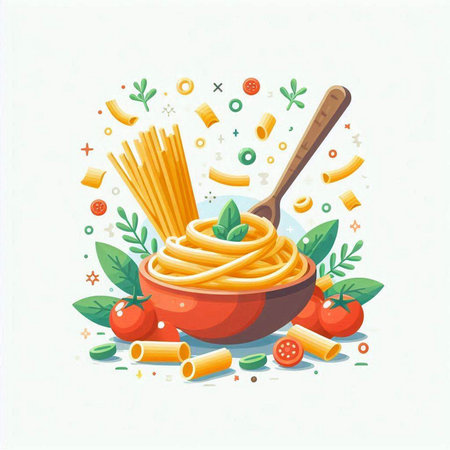 Spaghetti in a bowl on a white background. Vector illustration.のイラスト素材