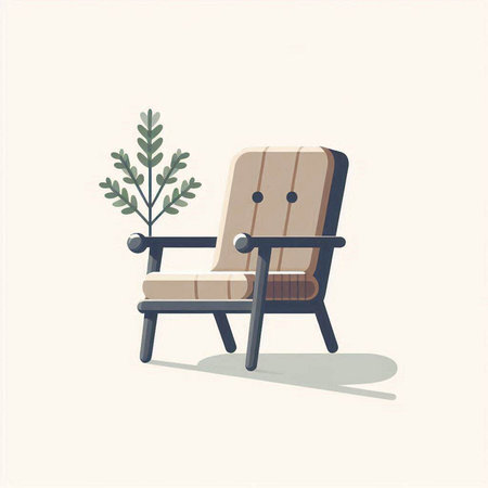 Armchair and plant. Vector illustration in flat cartoon style. Interior design.のイラスト素材