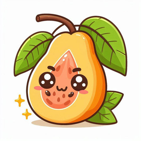 Cute kawaii pear fruit character. Vector illustration isolated on white backgroundのイラスト素材