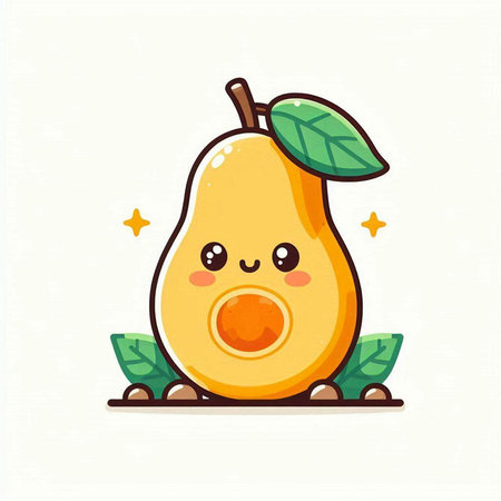 Cute kawaii cartoon pear fruit character. Vector illustration.のイラスト素材