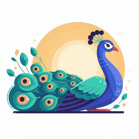 Peacock on the background of the sun. Vector illustration.のイラスト素材