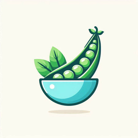Fresh green peas in a bowl. Vector illustration of a fresh vegetable.のイラスト素材