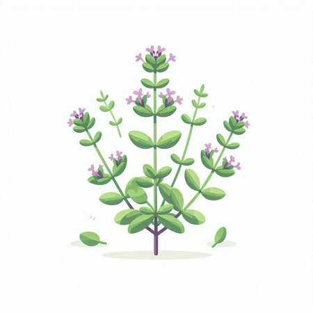 Flowering thyme isolated on white background. Vector illustration.のイラスト素材
