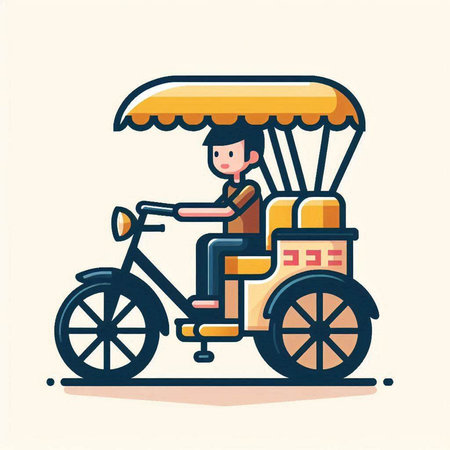 Tuk Tuk - vector illustration of a man riding a tricycleのイラスト素材