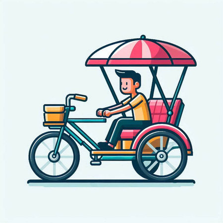 Tuk Tuk, Asian man riding a tricycle. Vector illustration.のイラスト素材