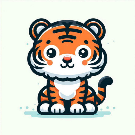 Cute tiger cartoon. Vector illustration in flat style. Isolated on white background.のイラスト素材