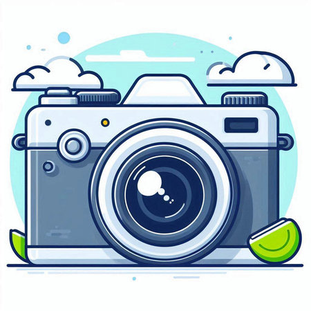 Vector illustration of a camera in cartoon style on a white background.のイラスト素材
